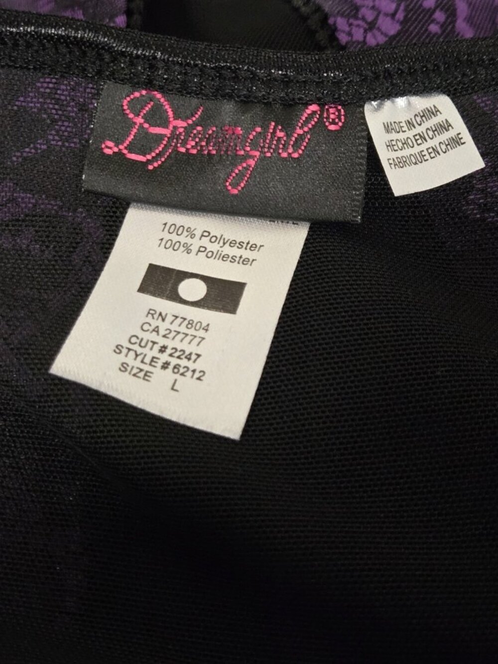 Dreamgirl Lingerie  Babydoll Thong Set Purple Black Size Large Coquette Sexy - Picture 6 of 7
